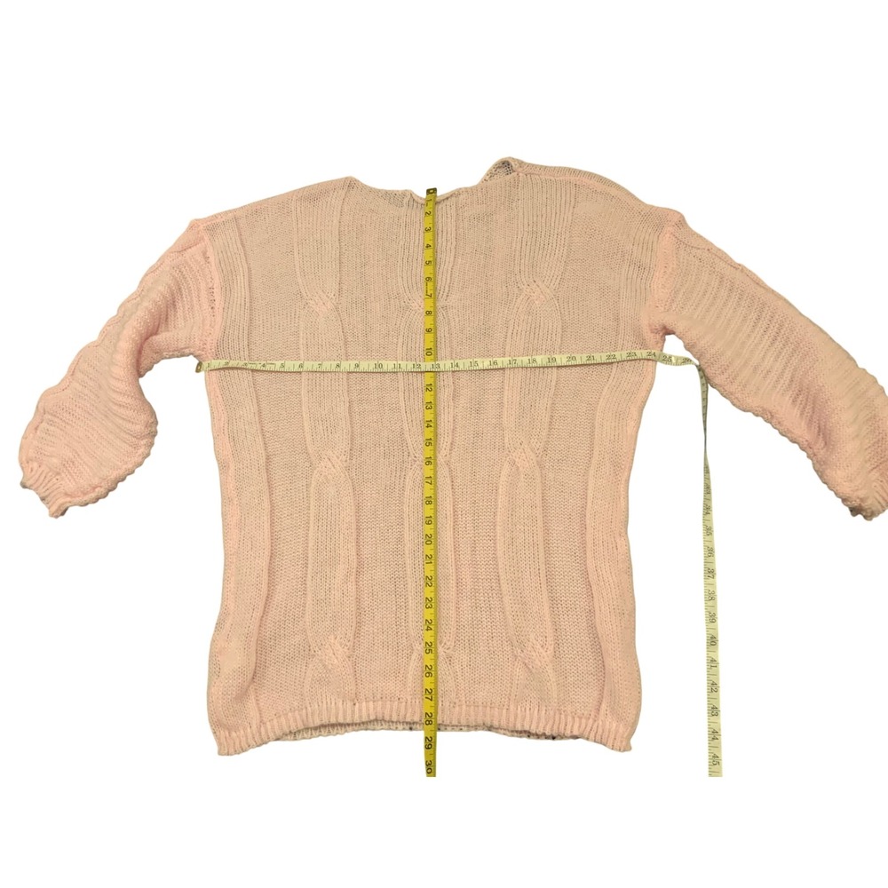 Pink Cable Knit Sweater Womens 3XL Pastel Soft Open Weave Pullover Crew Neck - Picture 2 of 3